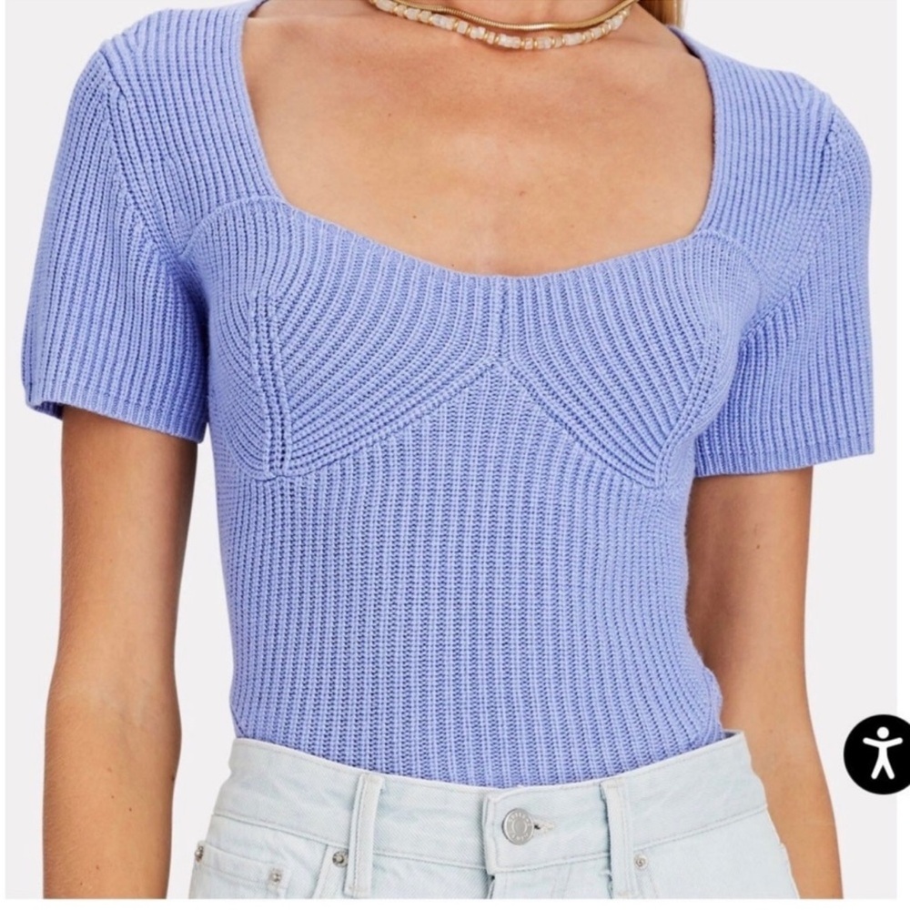 Staud Buxton Bustier Rib Knit Top - periwinkle size M